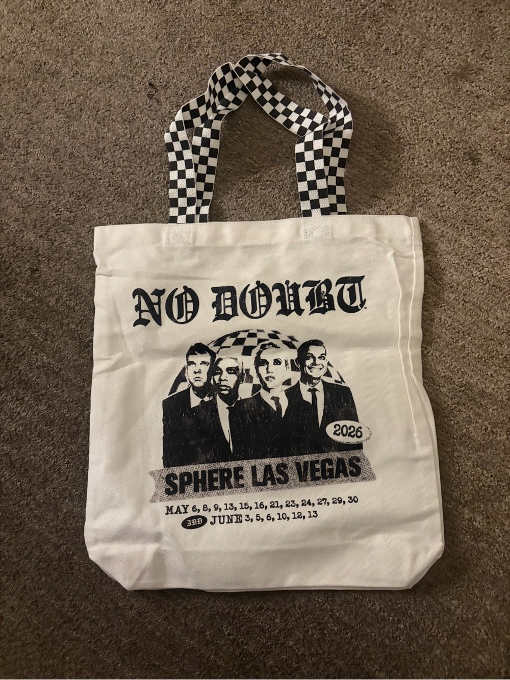 No Doubt Sphere Las Vegas 2026 Tour Canvas Tote - White with Black Print